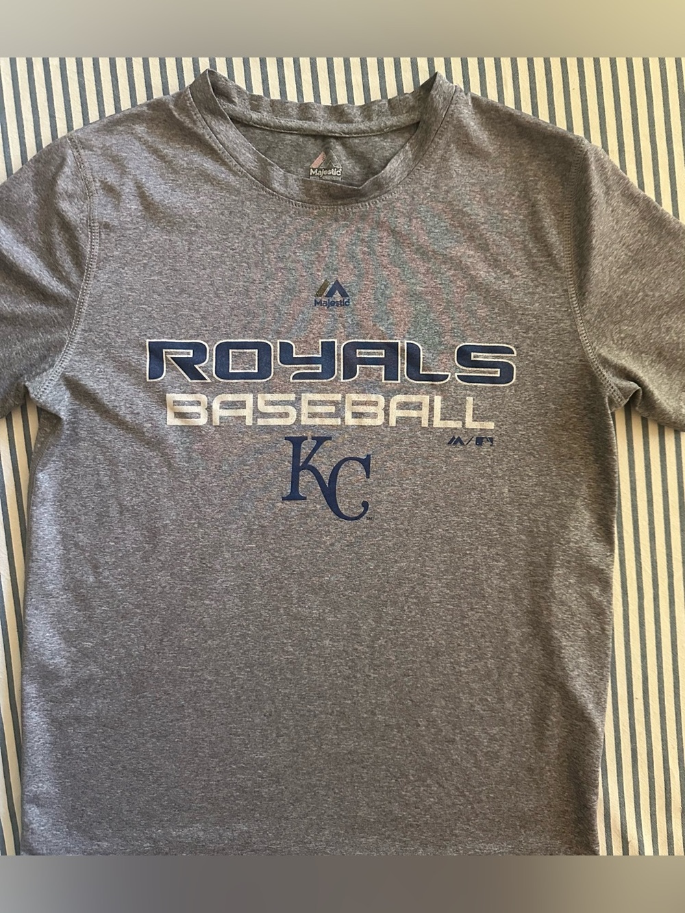 Majestic Gray Royals Baseball T-Shirt with Blue KC Logo